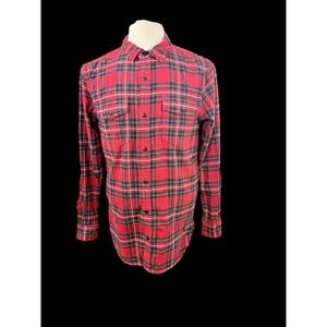 Men's‎ L Been Trill Long Sleeve Red Plaid Flannel Shirt Chest Pockets Preowned
